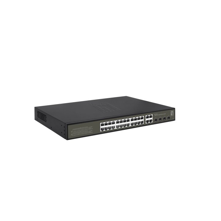 Switch Semigestionable Level One Hilbert 24p Poe 10 100 1000 380w +4p Sfp Combo 10 100 1000 Carcasa Metalica