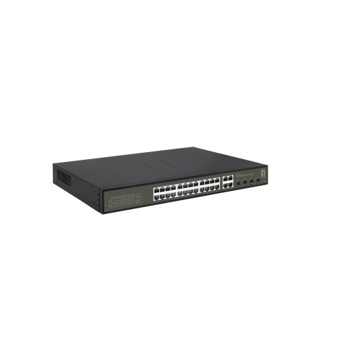 Switch Semigestionable Level One Hilbert 24p Poe 10 100 1000 380w +4p Sfp Combo 10 100 1000 Carcasa Metalica