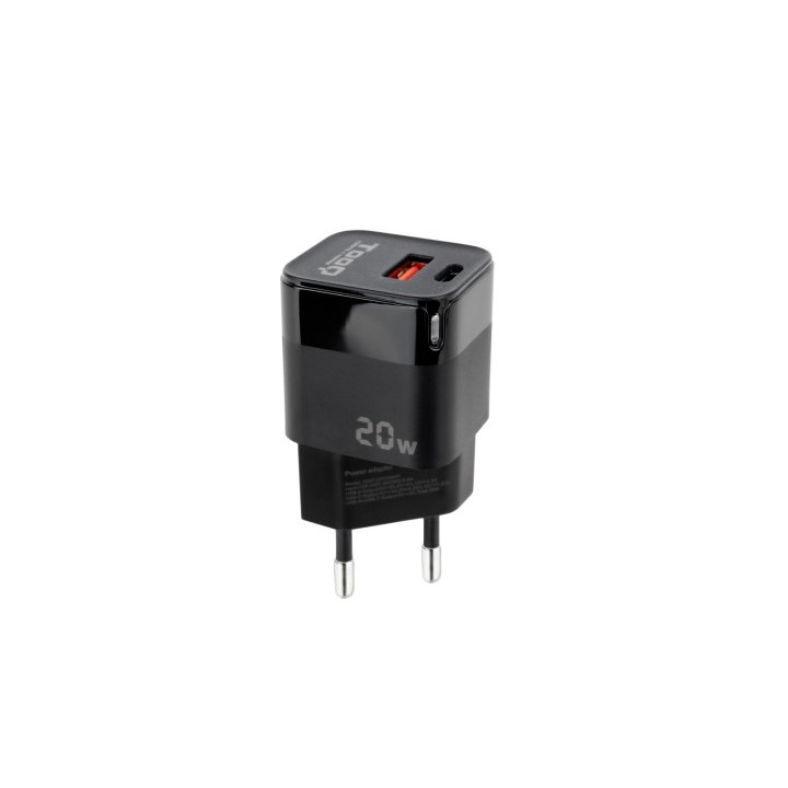 Cargador De Pared Tooq Tqwc-qcpd20wt Usb-c Pd + Usb-a Qc 20w Negro