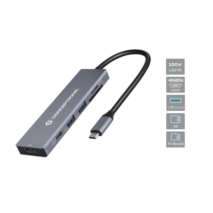 Docking Usb-c Conceptronic Donn23g 1xhdmi 4k 2xusb-a 3.0 1xusb-c Pd 100w 1xsd 1xmicrosd