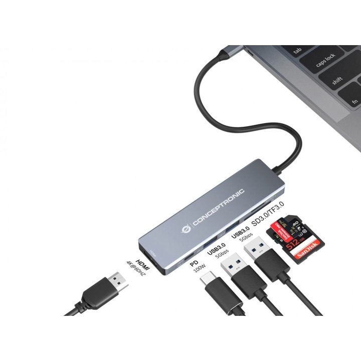 Docking Usb-c Conceptronic Donn23g 1xhdmi 4k 2xusb-a 3.0 1xusb-c Pd 100w 1xsd 1xmicrosd