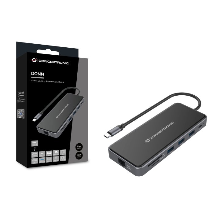 Docking Usb-c Conceptronic Donn15g 2xhdmi 1xvga 1xusb-c 2xusb-a 3.0 1xusb-a 2.0 1xjack 1x1gb Rj45 1xlector De Tarjetas