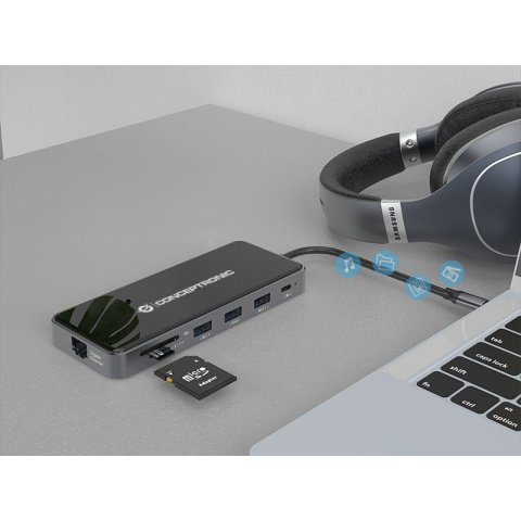 Docking Usb-c Conceptronic Donn15g 2xhdmi 1xvga 1xusb-c 2xusb-a 3.0 1xusb-a 2.0 1xjack 1x1gb Rj45 1xlector De Tarjetas