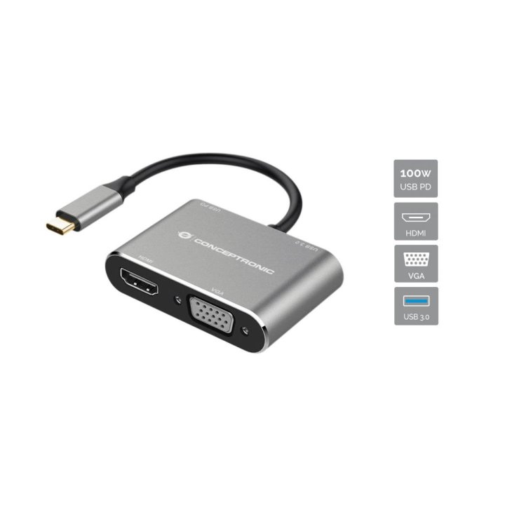 Docking Usb-c Conceptronic Donn016 1xhdmi 4k 1xvga 1xusb-c Pd 100w