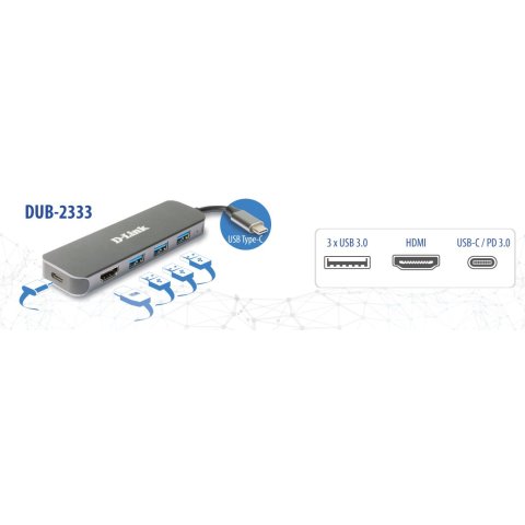 Docking Usb-c D-link Dub-2333 A 1xhdmi 4k 3xusb3.0 1xusb-c Pd 60w