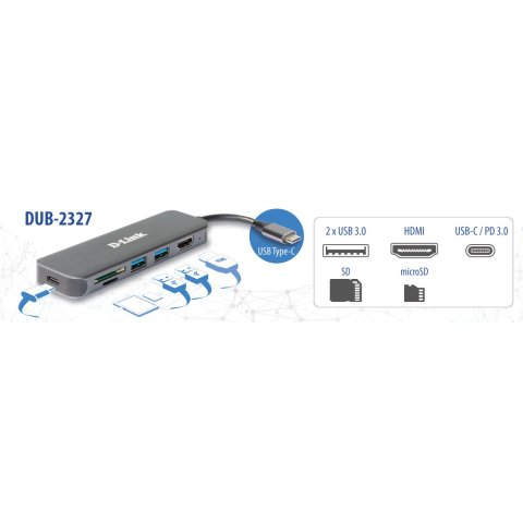 Docking Usb-c D-link Dub-2327 A 1xhdmi 4k 2xusb3.0 1xusb-c Pd 60w 1xlector Tarjetas