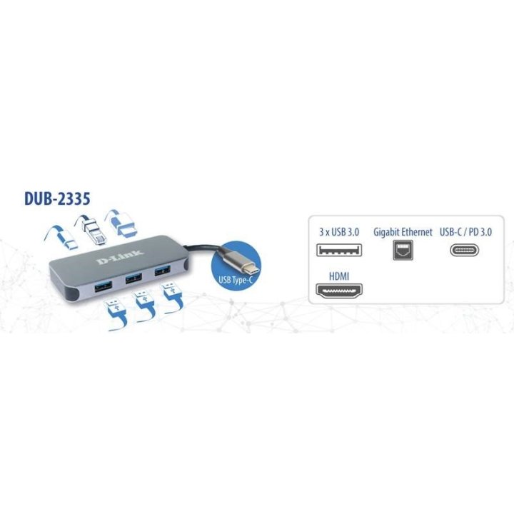 Docking Usb-c D-link Dub-2335 A 1xhdmi 4k 3xusb3.0 1xusb-c Pd 60w 1xgb Rj45