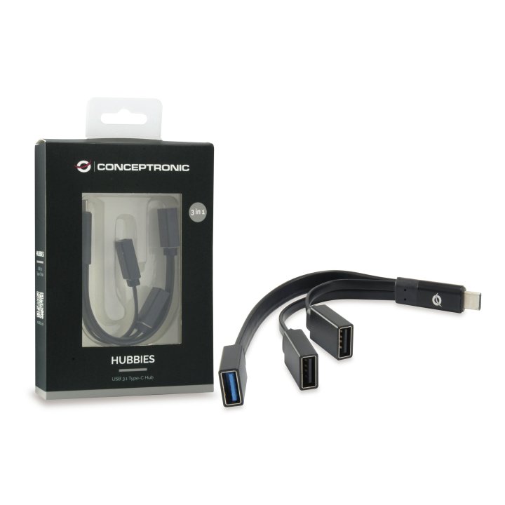 Hub Usb 3.1 Tipo C Conceptronic Hubbies 1 Puerto Usb 3.0 + 2 Puertos Usb 2.0 Color Negro