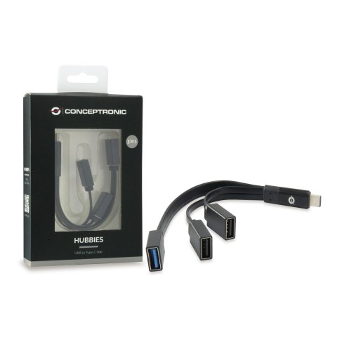 Hub Usb 3.1 Tipo C Conceptronic Hubbies 1 Puerto Usb 3.0 + 2 Puertos Usb 2.0 Color Negro