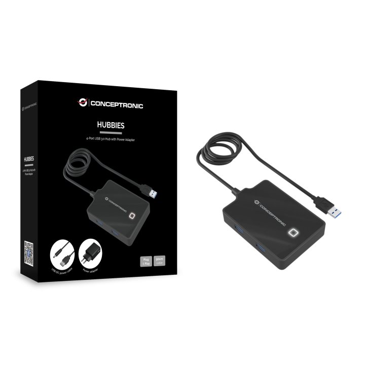 Hub Usb3.0 Conceptronic Hubbies11b 4 Puertos Y Cable De 90cm Con Alimentador
