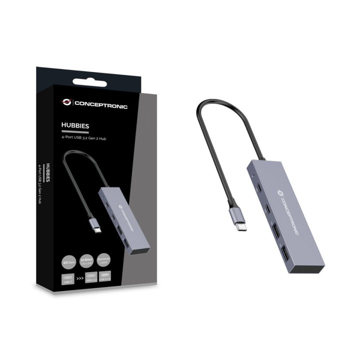 Hub Usb 3.2 Conceptronic Hubbies13g 2 Puertos Usb 3.2 Usb-c 2 Puertos Usb-a Carcasa De Aluminio