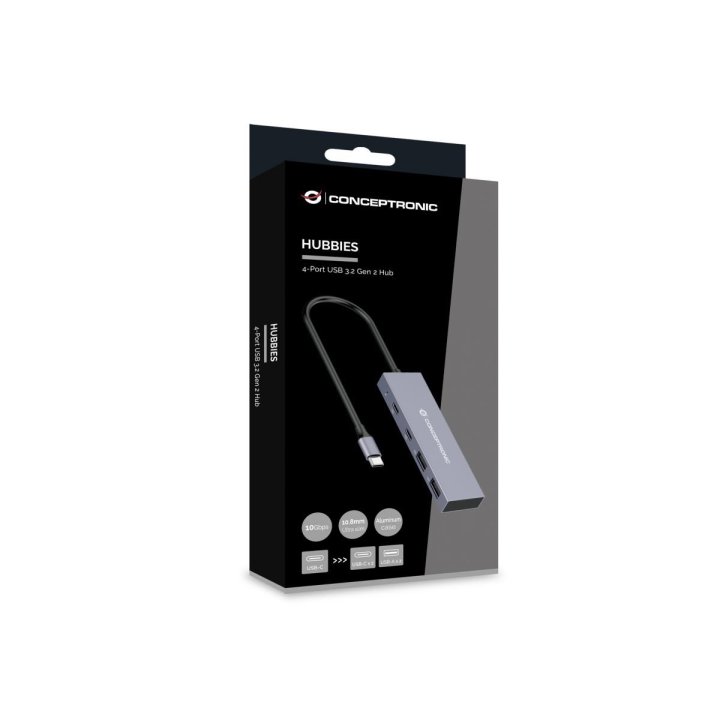 Hub Usb 3.2 Conceptronic Hubbies13g 2 Puertos Usb 3.2 Usb-c 2 Puertos Usb-a Carcasa De Aluminio