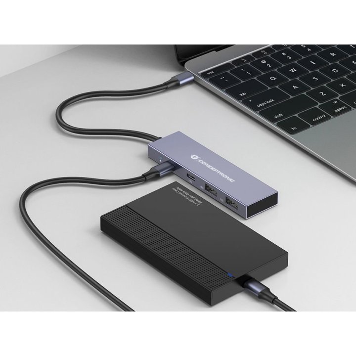 Hub Usb 3.2 Conceptronic Hubbies13g 2 Puertos Usb 3.2 Usb-c 2 Puertos Usb-a Carcasa De Aluminio