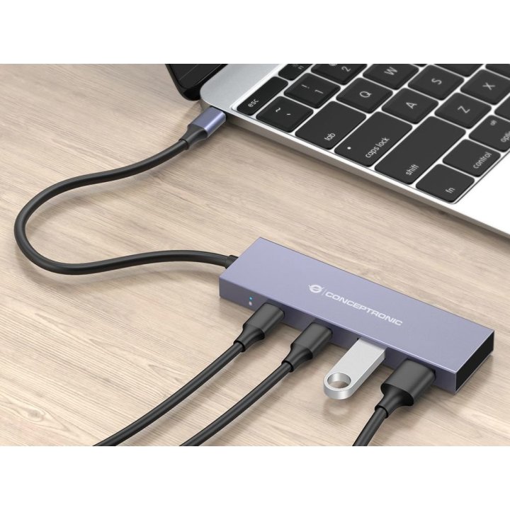 Hub Usb 3.2 Conceptronic Hubbies13g 2 Puertos Usb 3.2 Usb-c 2 Puertos Usb-a Carcasa De Aluminio