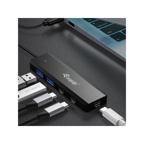 Hub Usb-c Equip Life 128964 4 Puertos 2xusb-a 3.0 2xusb-c 3.2 Compatible Con Thunderbolt 3 4 1xusb-c 5v 2a