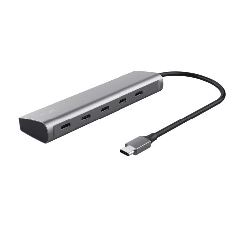Hub Usb-c Trust Halyx 25136 Aluminio Usb-c A 4 Puertos Usb-c Y 1 Usb-c Pass-through De 100w 25136