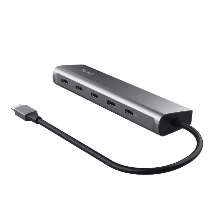 Hub Usb-c Trust Halyx 25136 Aluminio Usb-c A 4 Puertos Usb-c Y 1 Usb-c Pass-through De 100w 25136