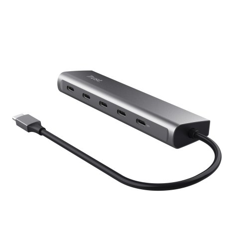 Hub Usb-c Trust Halyx 25136 Aluminio Usb-c A 4 Puertos Usb-c Y 1 Usb-c Pass-through De 100w 25136