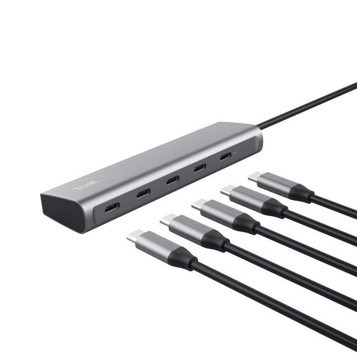 Hub Usb-c Trust Halyx 25136 Aluminio Usb-c A 4 Puertos Usb-c Y 1 Usb-c Pass-through De 100w 25136