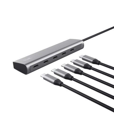 Hub Usb-c Trust Halyx 25136 Aluminio Usb-c A 4 Puertos Usb-c Y 1 Usb-c Pass-through De 100w 25136