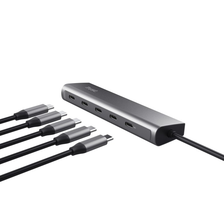 Hub Usb-c Trust Halyx 25136 Aluminio Usb-c A 4 Puertos Usb-c Y 1 Usb-c Pass-through De 100w 25136