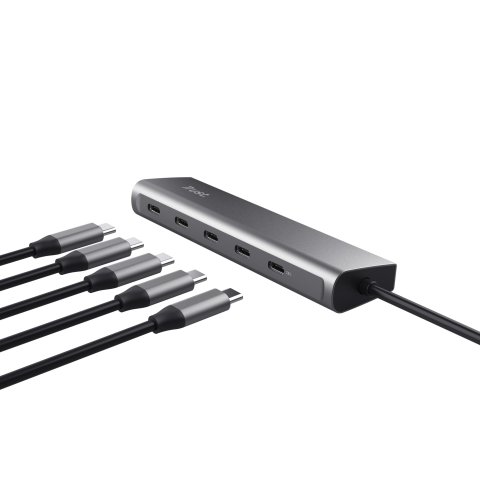 Hub Usb-c Trust Halyx 25136 Aluminio Usb-c A 4 Puertos Usb-c Y 1 Usb-c Pass-through De 100w 25136