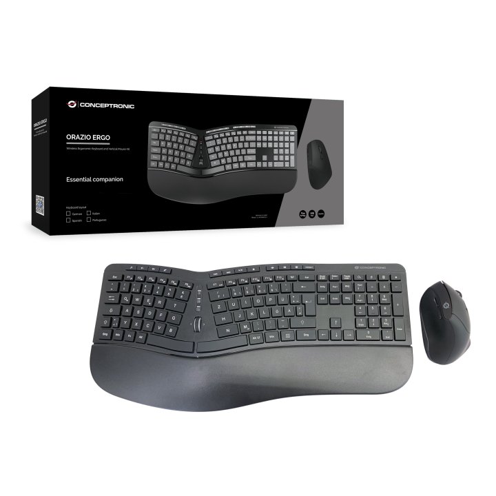 Pack Teclado Y Mouse Wireless Ergonomico Conceptronic Orazio02 Aleman
