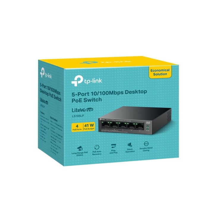 Switch No Gestionable Tp-link Ls105lp Litewave 5p 10 100 4p Poe+ Sobremesa Carcasa Metal No Rack