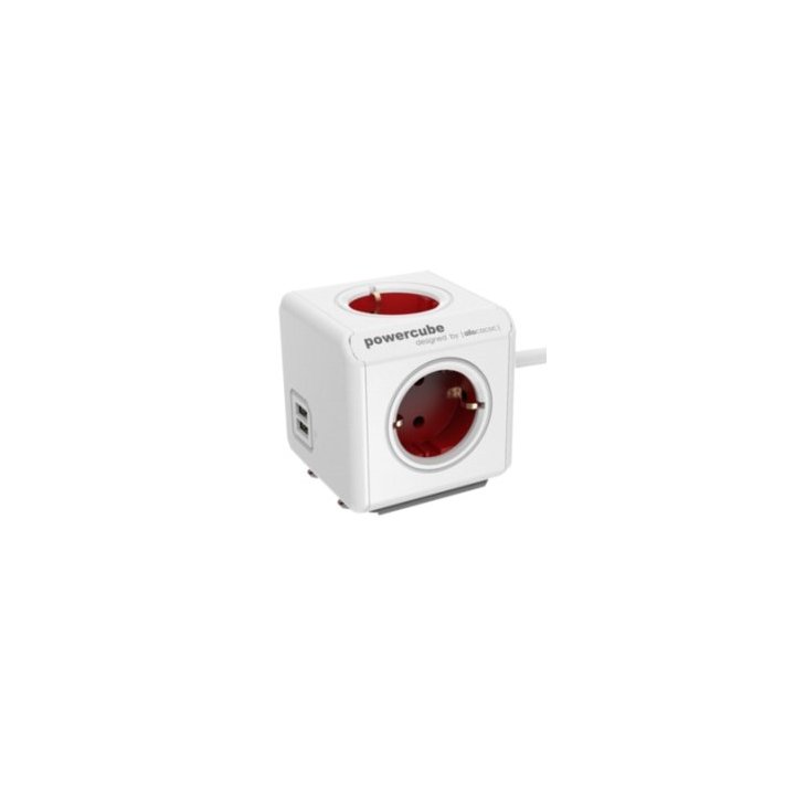 Powercube Original 2 Usb + 4 Tomas Corriente  3metros Cable + Soporte. Regleta Color White red
