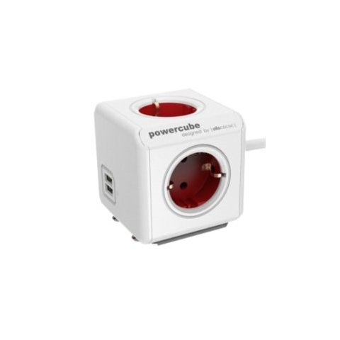 Powercube Original 2 Usb + 4 Tomas Corriente  3metros Cable + Soporte. Regleta Color White red
