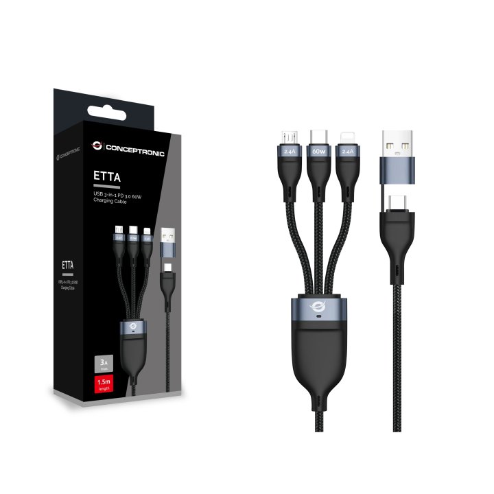 Cable Usb 3in1 2m Conceptronic Pd 3.0 60w 20v 3a  480mbps E-mark