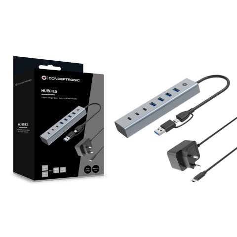Hub Usb 3.0 Conceptronic Hubbies20gp 7 Puertos Usb-c A 3xusb-c 4xusb-a Con Alimentador