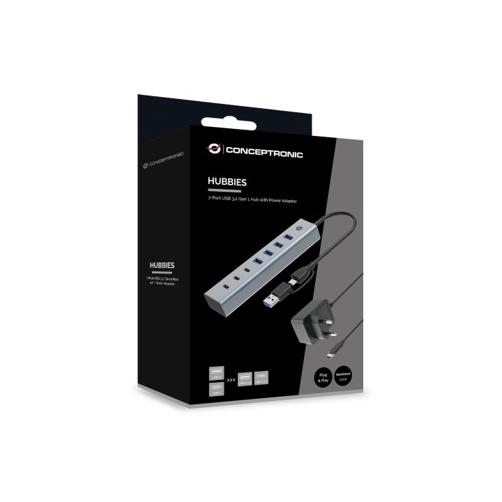 Hub Usb 3.0 Conceptronic Hubbies20gp 7 Puertos Usb-c A 3xusb-c 4xusb-a Con Alimentador