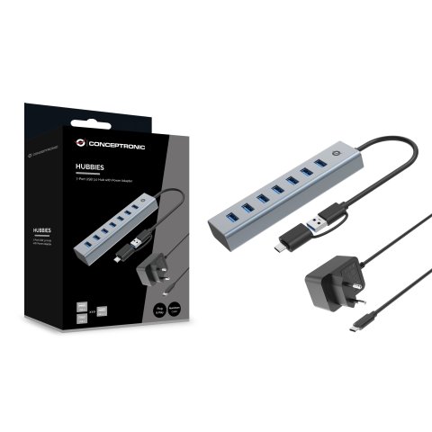 Hub Usb 3.0 Conceptronic Hubbies21gp 7 Puertos  Usb-c A  7xusb-a Con Alimentador
