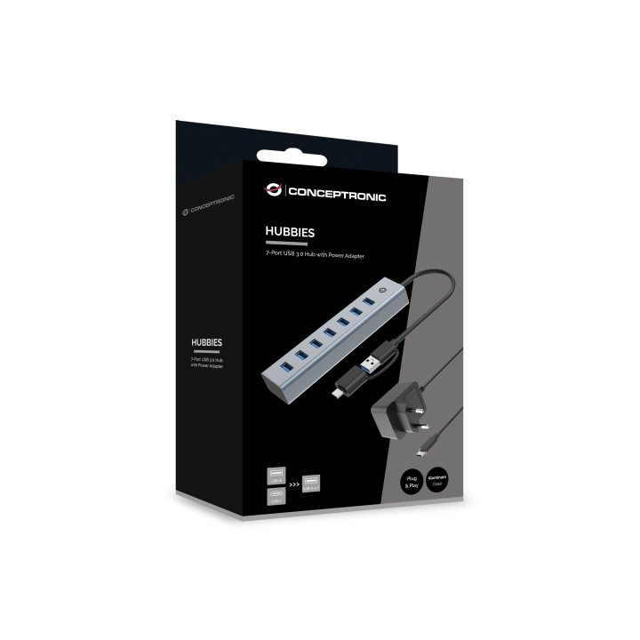Hub Usb 3.0 Conceptronic Hubbies21gp 7 Puertos  Usb-c A  7xusb-a Con Alimentador
