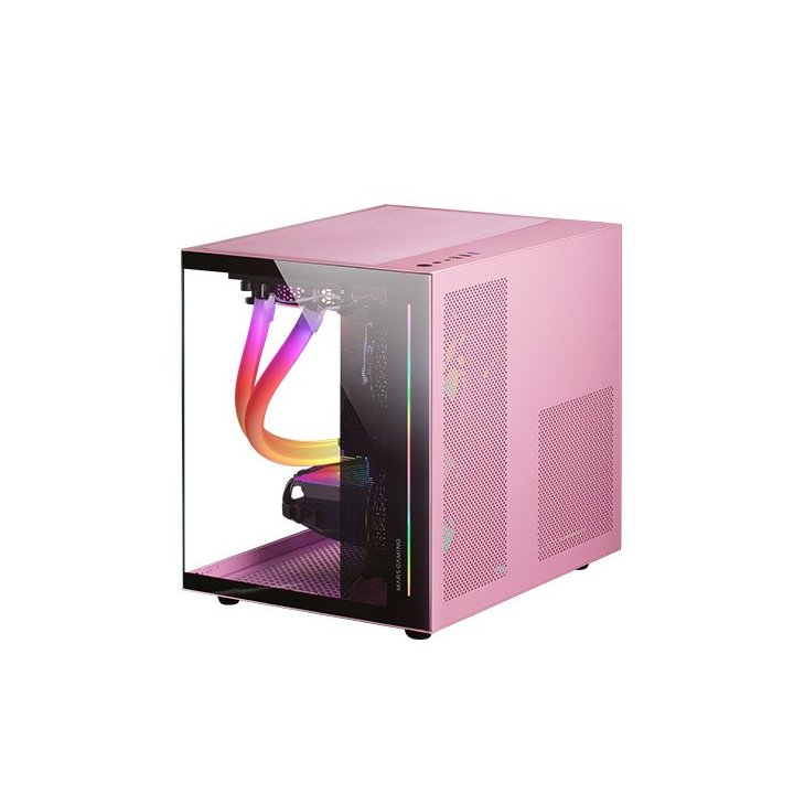 Caja Microatx Cube Gaming Mars Gaming Mc-view Black pink Frontal Y Lateral De Cristal Templado Continuo Doble Camara Sin Fuen
