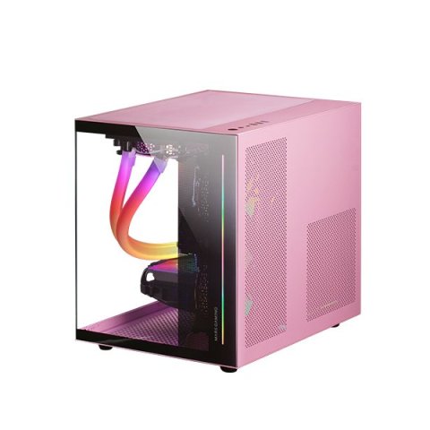 Caja Microatx Cube Gaming Mars Gaming Mc-view Black pink Frontal Y Lateral De Cristal Templado Continuo Doble Camara Sin Fuen