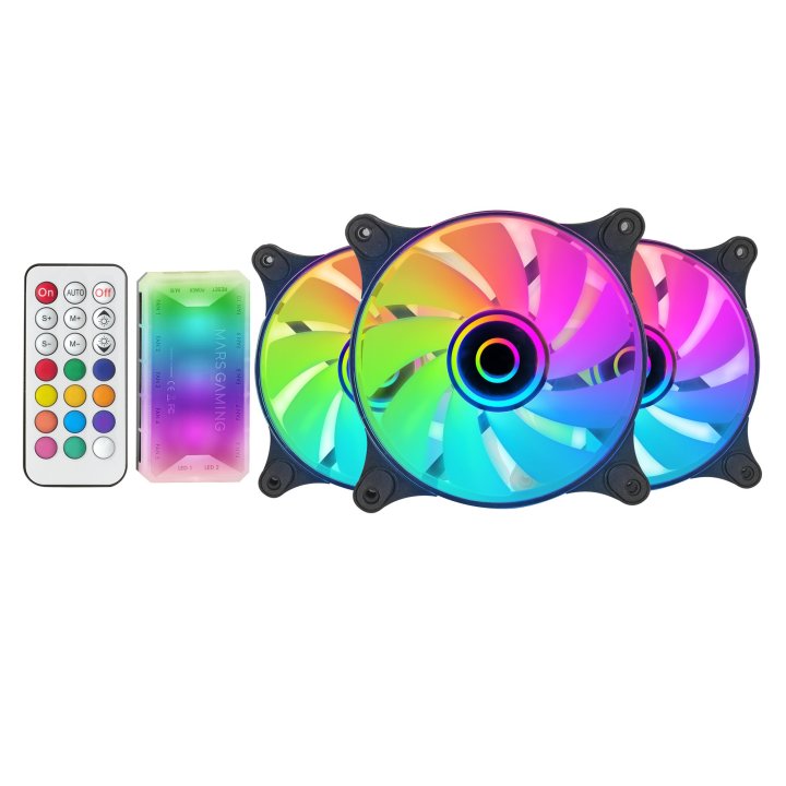 Kit 3xventilador Interno Argb Mars Gaming Mf-3d Kit Black 12x12cm Argb Efecto Espejo Infinito