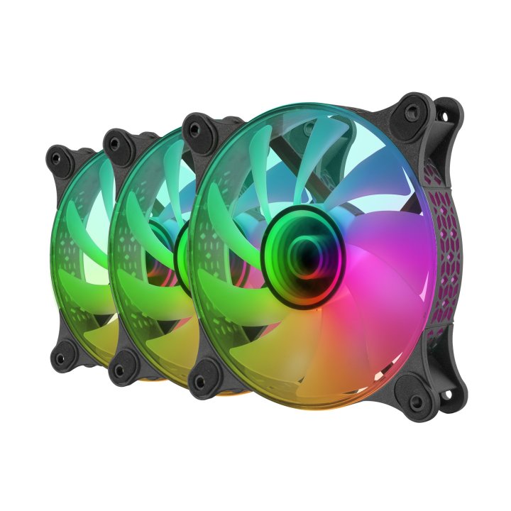 Kit 3xventilador Interno Argb Mars Gaming Mf-3d Kit Black 12x12cm Argb Efecto Espejo Infinito