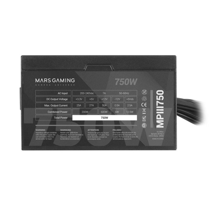 Fuente De Alimentacion Tacens Mars Gaming Mpiii 750w, Eficiencia 85% Pfc Activo Vent 12x12 14db Haswell Destinada Para Repara