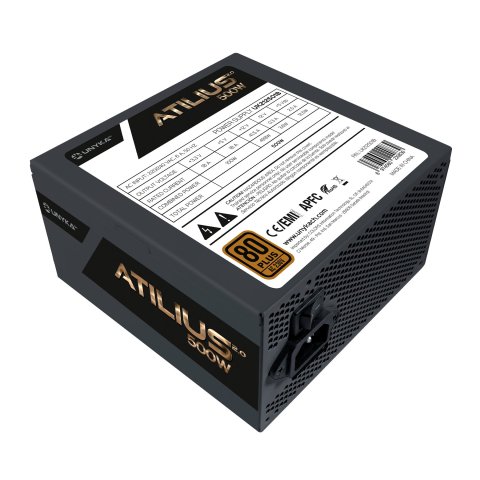 Fuente De Alimentacion Unyka Atx Uk212501 Atilius 2.0 Black 500w Apfc 80+ Bronze Ventilador 120mm Ultra Silencioso 85% Eficie