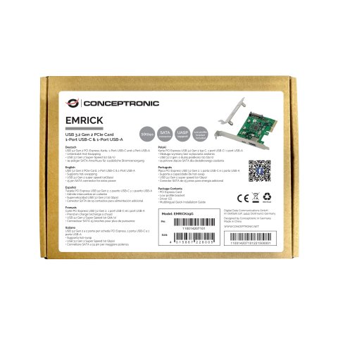 Controladora Pcie Conceptronic Emrick09g Pcie X4 2 Puertos Usb 3.2 Gen2 ( Usb-c,usb-a)