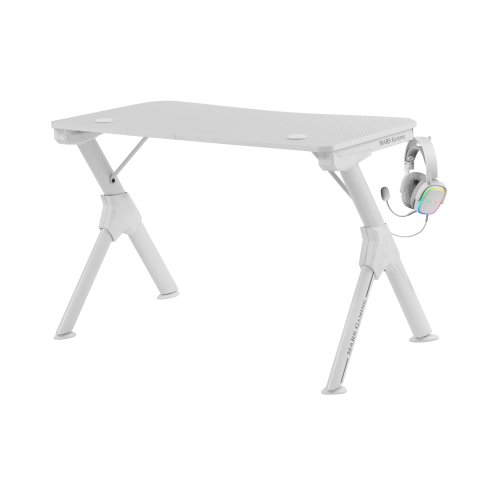 Mesa Mars Gaming Mgd White Chasis De Acero Tablero 110x60cm Altura 74cm Con Diseño De Fibra De Carbono Con Guias Y Soportes