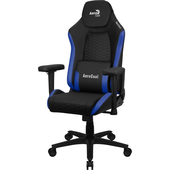 Silla Gaming Aerocool Crown Diseño Premium Cuero Sintetico Aeroweave Negra Con Detalles En Azul Reposabrazos 2d Cojin Lumbar 