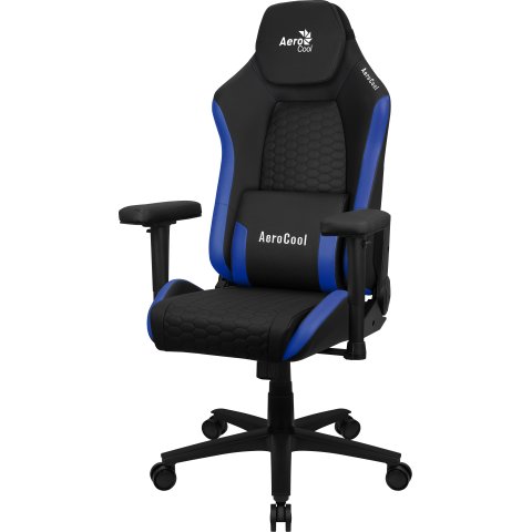 Silla Gaming Aerocool Crown Diseño Premium Cuero Sintetico Aeroweave Negra Con Detalles En Azul Reposabrazos 2d Cojin Lumbar 