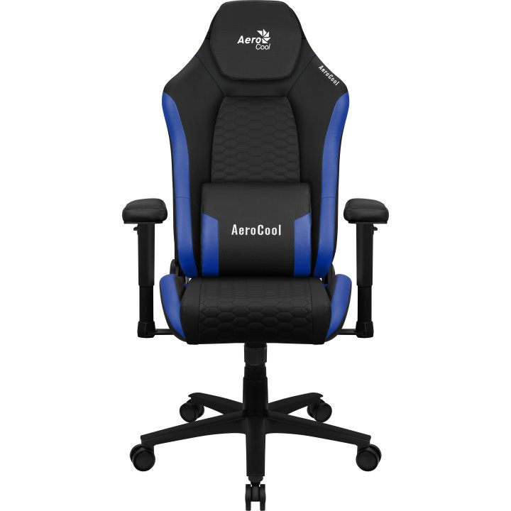 Silla Gaming Aerocool Crown Diseño Premium Cuero Sintetico Aeroweave Negra Con Detalles En Azul Reposabrazos 2d Cojin Lumbar 