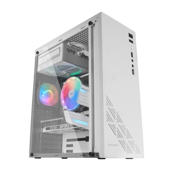 Caja Atx Semitorre Gaming Mars Gaming Mc100 White Frontal Y Chasis En Acero Ultra-ligero 1xventilador 120mm Trasero Rgb Venta