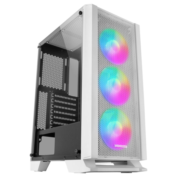 Caja Atx Semitorre Gaming Mars Gaming Mc-c White Frontal Metal-mesh Con 3 Ventiladores Frgb Ventana De Cristal Templado Sin F