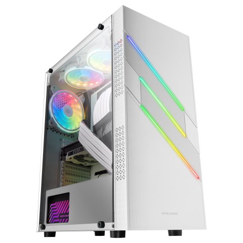 Caja Atx Semitorre Gaming Mars Gaming Mc-u3 White Xl Frontal Argb Con Ventilador Trasero Sincronizado Lateral Cristal Templad