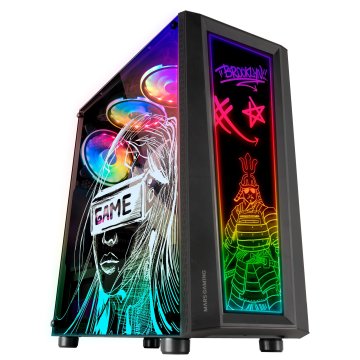 Caja Atx Semitorre Gaming Mars Gaming Mc-art Black Lateral Y Frontal Personalizable Con Iluminacion Rgb Sin Fuente De Aliment